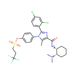 Cc1c(C(=O)N[C@@H]2CCCC[C@@H]2N(C)C)nc(-c2ccc(Cl)cc2Cl)n1-c1ccc(OS(=O)(=O)CCC(F)(F)F)cc1 ZINC000211568176