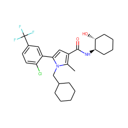 Cc1c(C(=O)N[C@@H]2CCCC[C@H]2O)cc(-c2cc(C(F)(F)F)ccc2Cl)n1CC1CCCCC1 ZINC000103247960