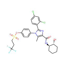 Cc1c(C(=O)N[C@@H]2CCCC[C@H]2O)nc(-c2ccc(Cl)cc2Cl)n1-c1ccc(OS(=O)(=O)CCC(F)(F)F)cc1 ZINC000137204175