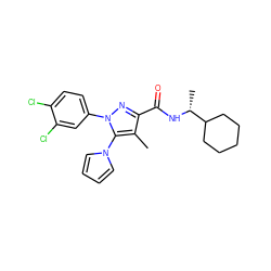 Cc1c(C(=O)N[C@H](C)C2CCCCC2)nn(-c2ccc(Cl)c(Cl)c2)c1-n1cccc1 ZINC000045286776