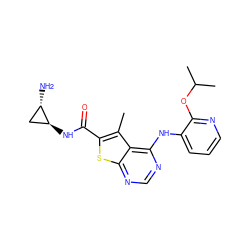 Cc1c(C(=O)N[C@H]2C[C@@H]2N)sc2ncnc(Nc3cccnc3OC(C)C)c12 ZINC000118821200