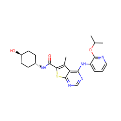 Cc1c(C(=O)N[C@H]2CC[C@H](O)CC2)sc2ncnc(Nc3cccnc3OC(C)C)c12 ZINC000261182330