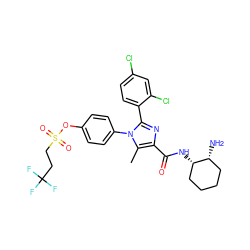 Cc1c(C(=O)N[C@H]2CCCC[C@H]2N)nc(-c2ccc(Cl)cc2Cl)n1-c1ccc(OS(=O)(=O)CCC(F)(F)F)cc1 ZINC000137212008