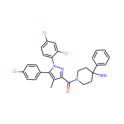 Cc1c(C(=O)N2CCC(N)(c3ccccc3)CC2)nn(-c2ccc(Cl)cc2Cl)c1-c1ccc(Cl)cc1 ZINC000084670520