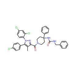 Cc1c(C(=O)N2CCC(NC(=O)NCc3ccccc3)(c3ccccc3)CC2)nn(-c2ccc(Cl)cc2Cl)c1-c1ccc(Cl)cc1 ZINC000084670524