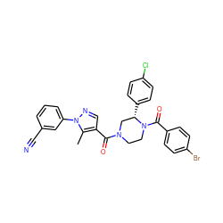 Cc1c(C(=O)N2CCN(C(=O)c3ccc(Br)cc3)[C@@H](c3ccc(Cl)cc3)C2)cnn1-c1cccc(C#N)c1 ZINC001772606723