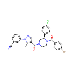 Cc1c(C(=O)N2CCN(C(=O)c3ccc(Br)cc3)[C@H](c3ccc(Cl)cc3)C2)cnn1-c1cccc(C#N)c1 ZINC001772585847