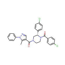 Cc1c(C(=O)N2CCN(C(=O)c3ccc(Cl)cc3)[C@@H](c3ccc(Cl)cc3)C2)cnn1-c1ccccc1 ZINC001772589408