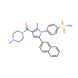 Cc1c(C(=O)N2CCN(C)CC2)cc(-c2ccc3ccccc3c2)n1-c1ccc(S(N)(=O)=O)cc1 ZINC000064527863