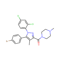 Cc1c(C(=O)N2CCN(C)CC2)nn(-c2ccc(Cl)cc2Cl)c1-c1ccc(Br)cc1 ZINC000013679560