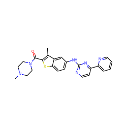 Cc1c(C(=O)N2CCN(C)CC2)sc2ccc(Nc3nccc(-c4ccccn4)n3)cc12 ZINC000144176597