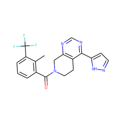 Cc1c(C(=O)N2CCc3c(ncnc3-c3ccn[nH]3)C2)cccc1C(F)(F)F ZINC000219383634