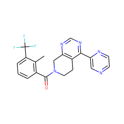 Cc1c(C(=O)N2CCc3c(ncnc3-c3cnccn3)C2)cccc1C(F)(F)F ZINC000219401609