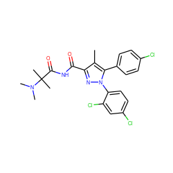 Cc1c(C(=O)NC(=O)C(C)(C)N(C)C)nn(-c2ccc(Cl)cc2Cl)c1-c1ccc(Cl)cc1 ZINC000040425246