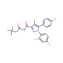 Cc1c(C(=O)NC(=O)CC(C)(C)C)nn(-c2ccc(Cl)cc2Cl)c1-c1ccc(Cl)cc1 ZINC000040943357