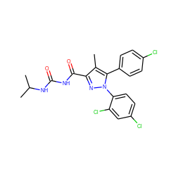 Cc1c(C(=O)NC(=O)NC(C)C)nn(-c2ccc(Cl)cc2Cl)c1-c1ccc(Cl)cc1 ZINC000040913602