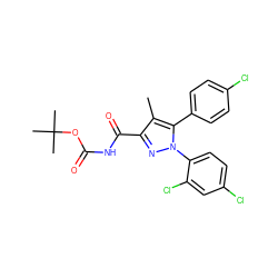 Cc1c(C(=O)NC(=O)OC(C)(C)C)nn(-c2ccc(Cl)cc2Cl)c1-c1ccc(Cl)cc1 ZINC000040414317