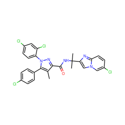 Cc1c(C(=O)NC(C)(C)c2cn3cc(Cl)ccc3n2)nn(-c2ccc(Cl)cc2Cl)c1-c1ccc(Cl)cc1 ZINC000072113246