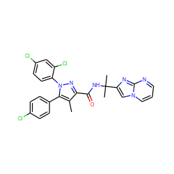 Cc1c(C(=O)NC(C)(C)c2cn3cccnc3n2)nn(-c2ccc(Cl)cc2Cl)c1-c1ccc(Cl)cc1 ZINC000072113580