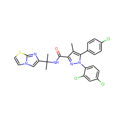 Cc1c(C(=O)NC(C)(C)c2cn3ccsc3n2)nn(-c2ccc(Cl)cc2Cl)c1-c1ccc(Cl)cc1 ZINC000072113581