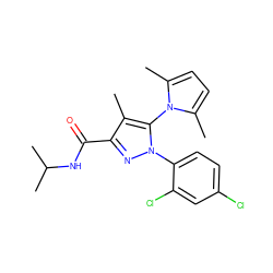 Cc1c(C(=O)NC(C)C)nn(-c2ccc(Cl)cc2Cl)c1-n1c(C)ccc1C ZINC000066259437