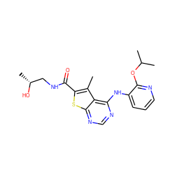 Cc1c(C(=O)NC[C@@H](C)O)sc2ncnc(Nc3cccnc3OC(C)C)c12 ZINC000118822874