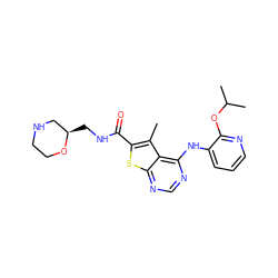 Cc1c(C(=O)NC[C@@H]2CNCCO2)sc2ncnc(Nc3cccnc3OC(C)C)c12 ZINC000118816952