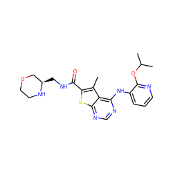 Cc1c(C(=O)NC[C@@H]2COCCN2)sc2ncnc(Nc3cccnc3OC(C)C)c12 ZINC000118824165