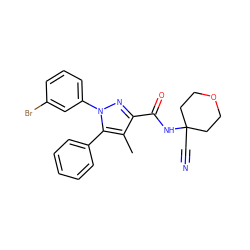 Cc1c(C(=O)NC2(C#N)CCOCC2)nn(-c2cccc(Br)c2)c1-c1ccccc1 ZINC000071329034