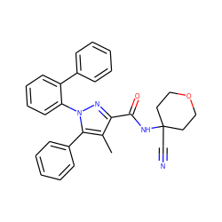 Cc1c(C(=O)NC2(C#N)CCOCC2)nn(-c2ccccc2-c2ccccc2)c1-c1ccccc1 ZINC000071296356