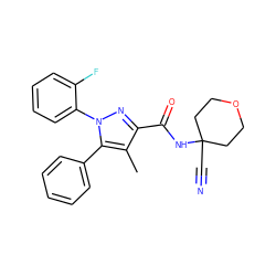 Cc1c(C(=O)NC2(C#N)CCOCC2)nn(-c2ccccc2F)c1-c1ccccc1 ZINC000071329060