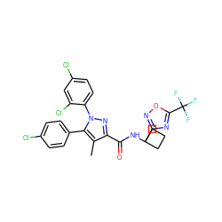 Cc1c(C(=O)NC2(c3noc(C(F)(F)F)n3)CCC2)nn(-c2ccc(Cl)cc2Cl)c1-c1ccc(Cl)cc1 ZINC000072113454