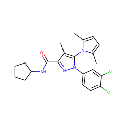 Cc1c(C(=O)NC2CCCC2)nn(-c2ccc(Cl)c(Cl)c2)c1-n1c(C)ccc1C ZINC000045300758