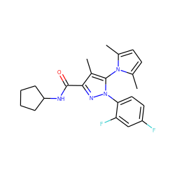 Cc1c(C(=O)NC2CCCC2)nn(-c2ccc(F)cc2F)c1-n1c(C)ccc1C ZINC000045301125