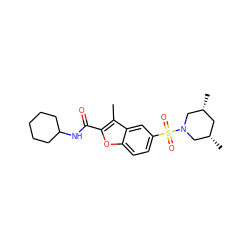 Cc1c(C(=O)NC2CCCCC2)oc2ccc(S(=O)(=O)N3C[C@@H](C)C[C@@H](C)C3)cc12 ZINC000009673181