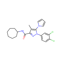 Cc1c(C(=O)NC2CCCCCC2)nn(-c2ccc(Cl)c(Cl)c2)c1-n1cccc1 ZINC000045299728