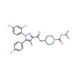 Cc1c(C(=O)NC2CCN(C(=O)OC(C)C)CC2)nn(-c2ccc(Cl)cc2Cl)c1-c1ccc(Cl)cc1 ZINC000144835322