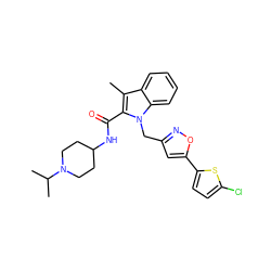 Cc1c(C(=O)NC2CCN(C(C)C)CC2)n(Cc2cc(-c3ccc(Cl)s3)on2)c2ccccc12 ZINC000013646543