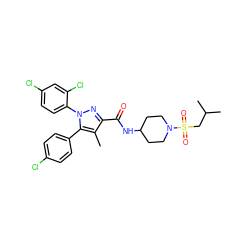 Cc1c(C(=O)NC2CCN(S(=O)(=O)CC(C)C)CC2)nn(-c2ccc(Cl)cc2Cl)c1-c1ccc(Cl)cc1 ZINC000653707462