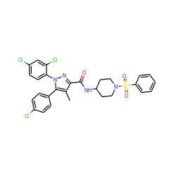 Cc1c(C(=O)NC2CCN(S(=O)(=O)c3ccccc3)CC2)nn(-c2ccc(Cl)cc2Cl)c1-c1ccc(Cl)cc1 ZINC000653707452