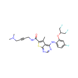 Cc1c(C(=O)NCC#CCN(C)C)sc2ncnc(Nc3ccc(F)cc3OC(CF)CF)c12 ZINC000118830854