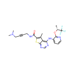 Cc1c(C(=O)NCC#CCN(C)C)sc2ncnc(Nc3cccnc3O[C@H](C)C(F)(F)F)c12 ZINC000118816386