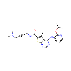 Cc1c(C(=O)NCC#CCN(C)C)sc2ncnc(Nc3cccnc3OC(C)C)c12 ZINC000118890562