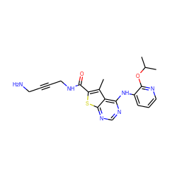 Cc1c(C(=O)NCC#CCN)sc2ncnc(Nc3cccnc3OC(C)C)c12 ZINC000118871305