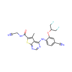 Cc1c(C(=O)NCC#N)sc2ncnc(Nc3ccc(C#N)cc3OC(CF)CF)c12 ZINC000118824655