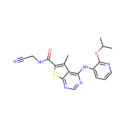 Cc1c(C(=O)NCC#N)sc2ncnc(Nc3cccnc3OC(C)C)c12 ZINC000118884037