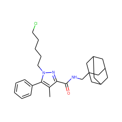 Cc1c(C(=O)NCC23CC4CC(CC(C4)C2)C3)nn(CCCCCCl)c1-c1ccccc1 ZINC000003936485