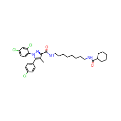 Cc1c(C(=O)NCCCCCCCCNC(=O)C2CCCCC2)nn(-c2ccc(Cl)cc2Cl)c1-c1ccc(Cl)cc1 ZINC000299833793