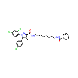 Cc1c(C(=O)NCCCCCCCCNC(=O)c2ccccc2)nn(-c2ccc(Cl)cc2Cl)c1-c1ccc(Cl)cc1 ZINC000299833728