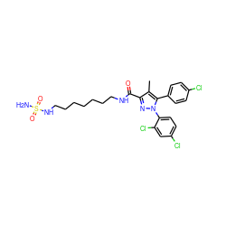 Cc1c(C(=O)NCCCCCCCNS(N)(=O)=O)nn(-c2ccc(Cl)cc2Cl)c1-c1ccc(Cl)cc1 ZINC000072124752